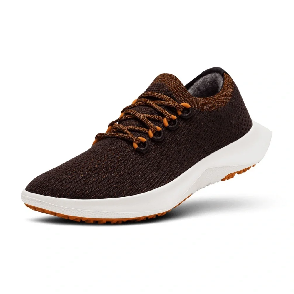 allbirds Women's Brown Knit Athletic Shoes with Orange Accents